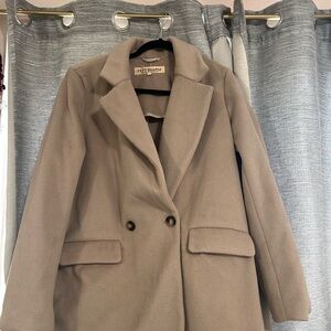 Free People Tan Pea Coat with Notched Lapels